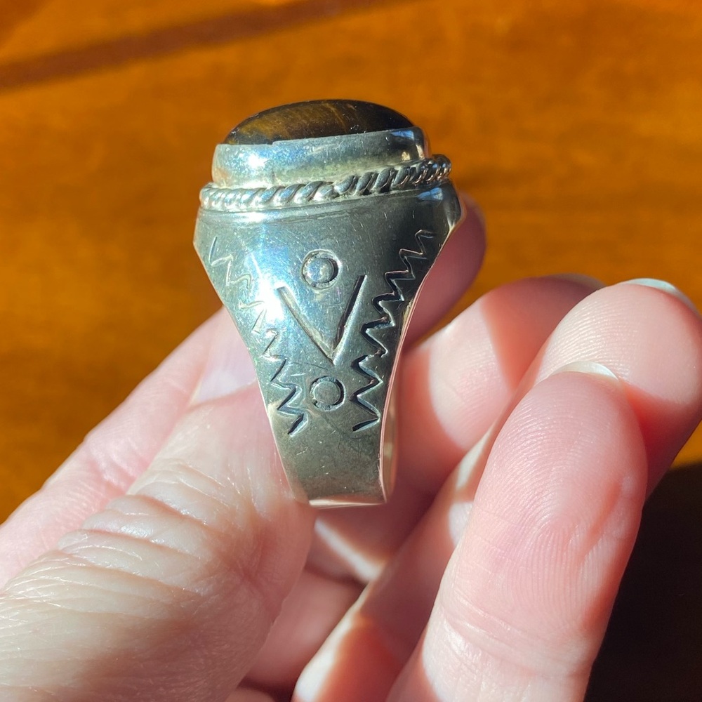 Mexico Silver Sterling Tiger Eye Size 14 Men’s Ring - Picture 2 of 9